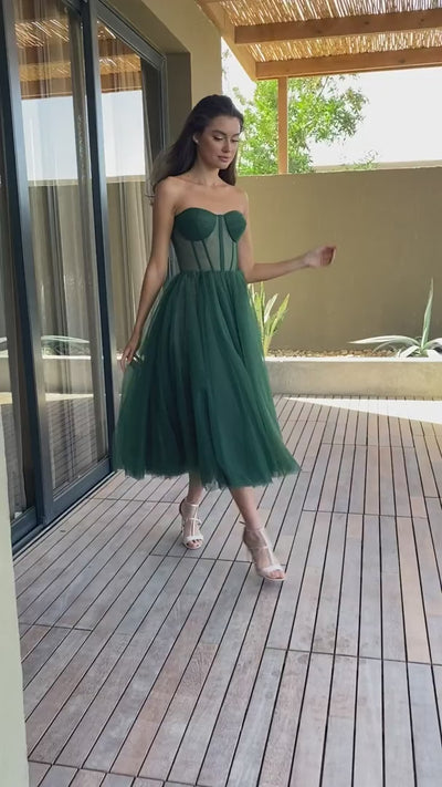 All For Love Strapless Tulle Midi Dress | Jewelclues | #color_green