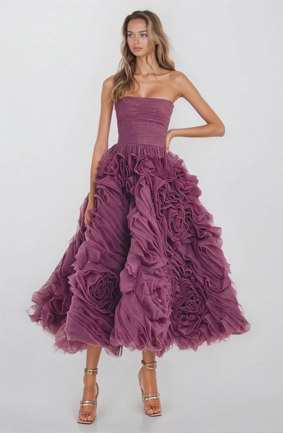 Unreal Sensibility Tulle Strapless Midi Dress | Jewelclues | #color_wine