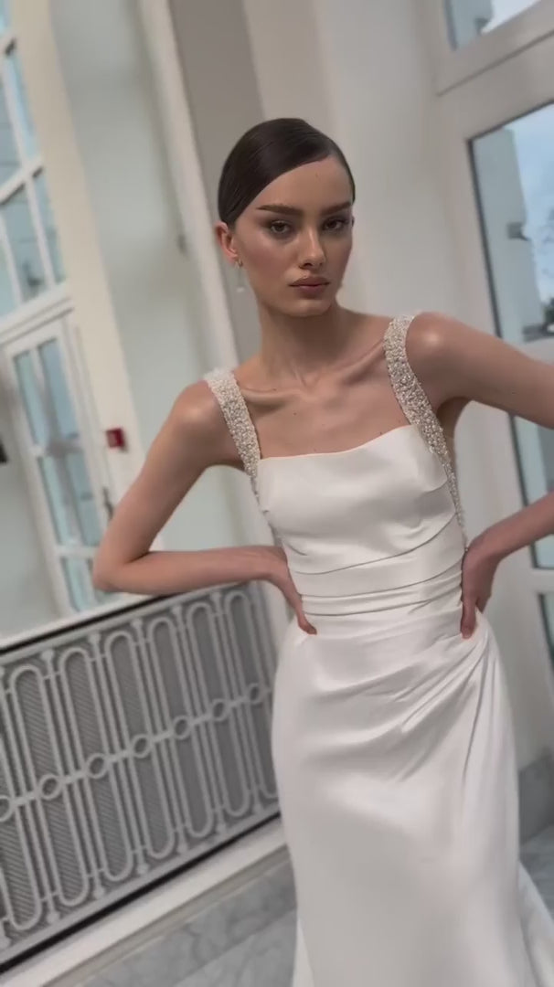 Viviana Pearl Beaded Wedding Dress | Jewelclues #color_ivory