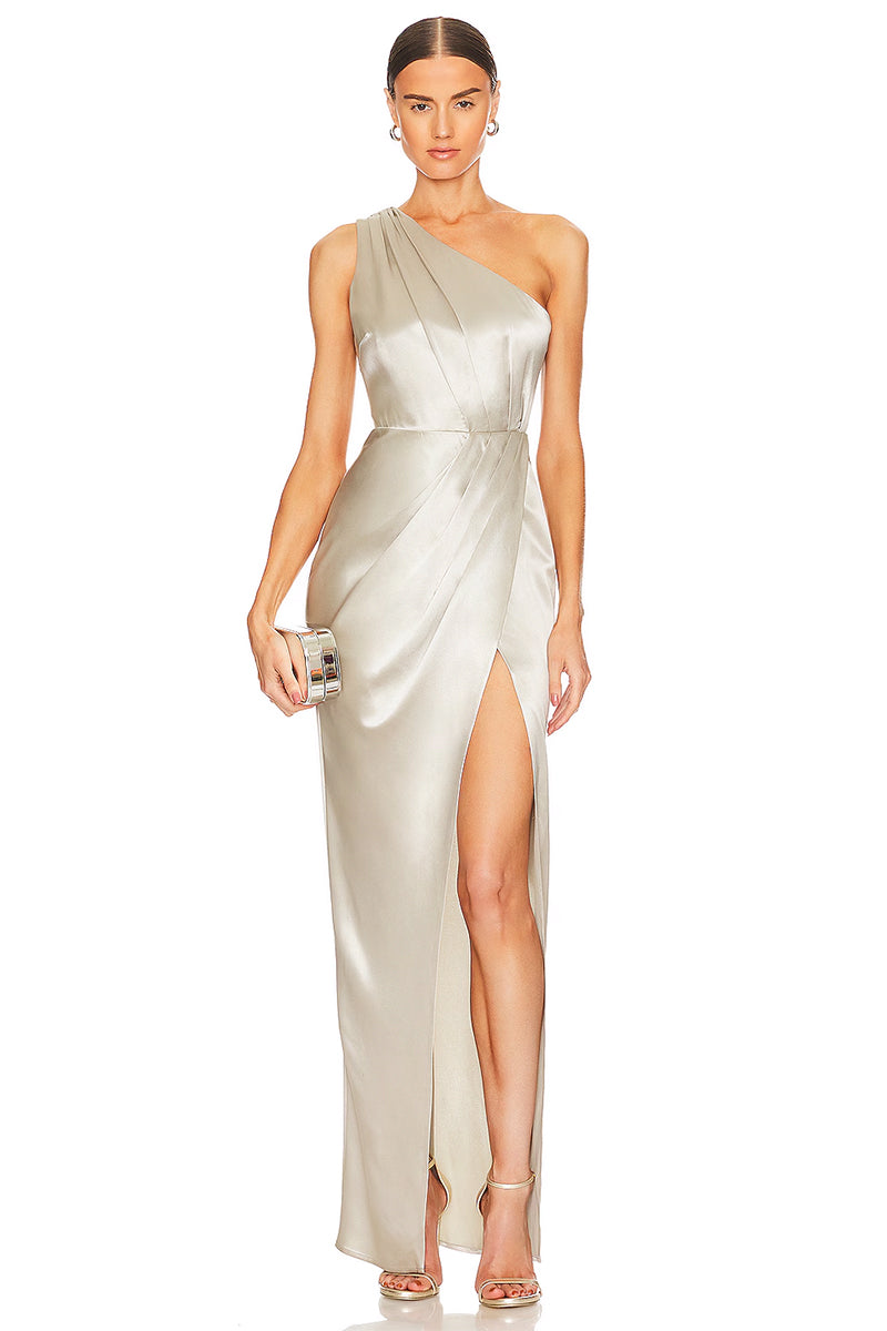 Refined Elegance Satin One-Shoulder Maxi Dress | Jewelclues #color_gray