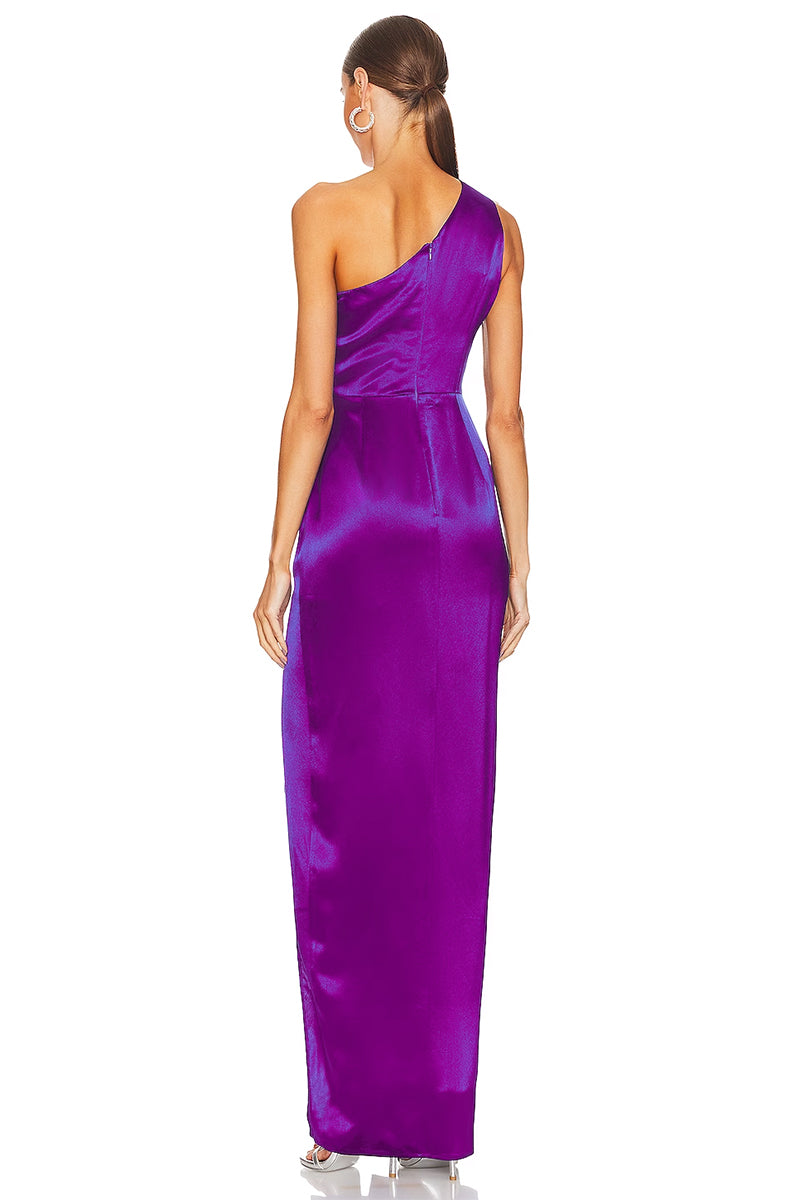 Refined Elegance Satin One-Shoulder Maxi Dress | Jewelclues #color_purple