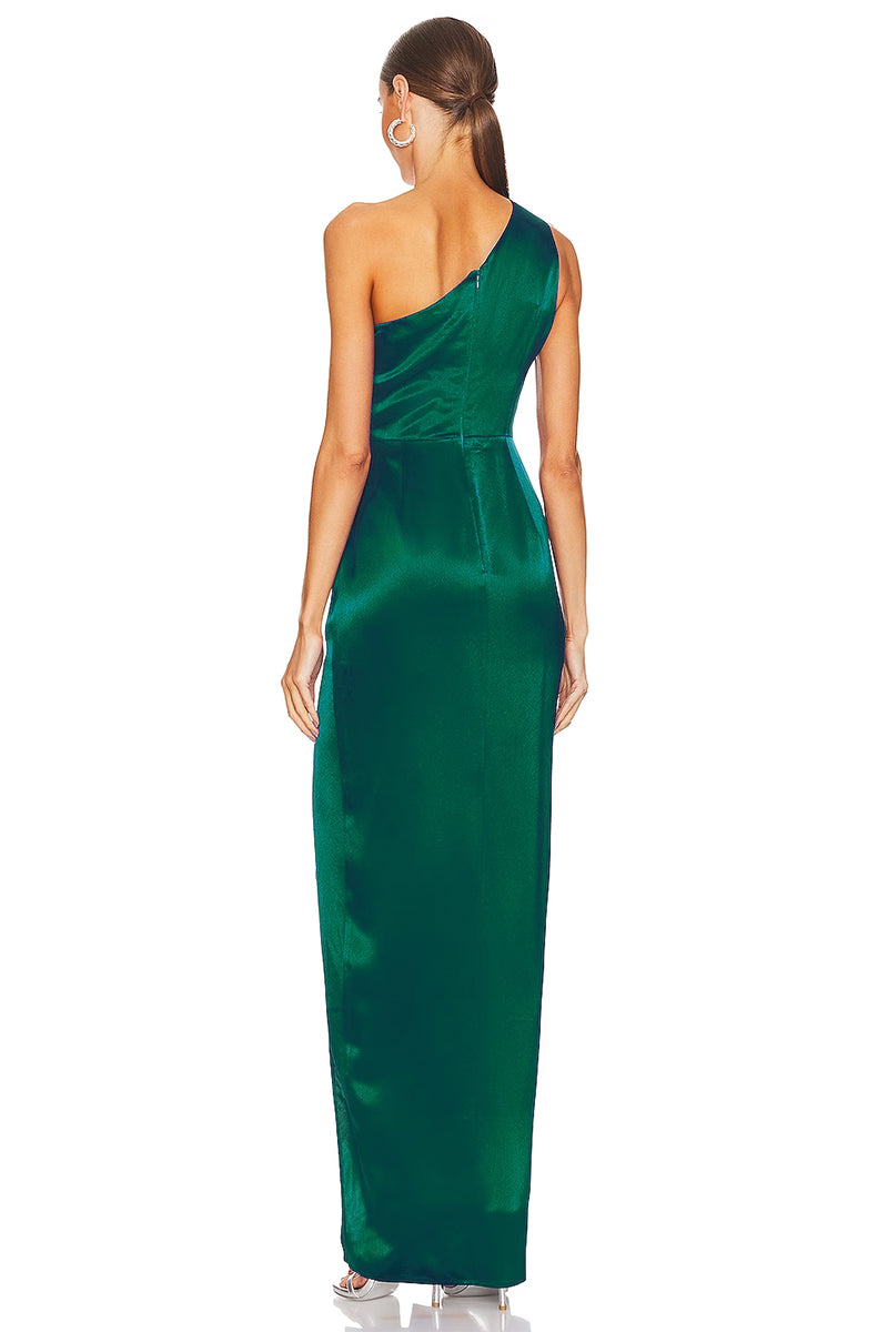 Refined Elegance Satin One-Shoulder Maxi Dress | Jewelclues #color_green