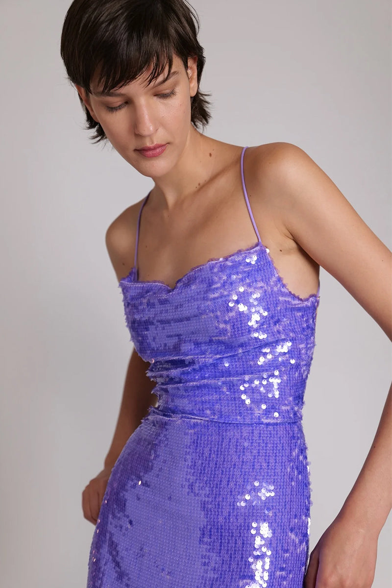 Regal Elegance Sequin Lace-Up Maxi Dress | Jewelclues | #color_lavender