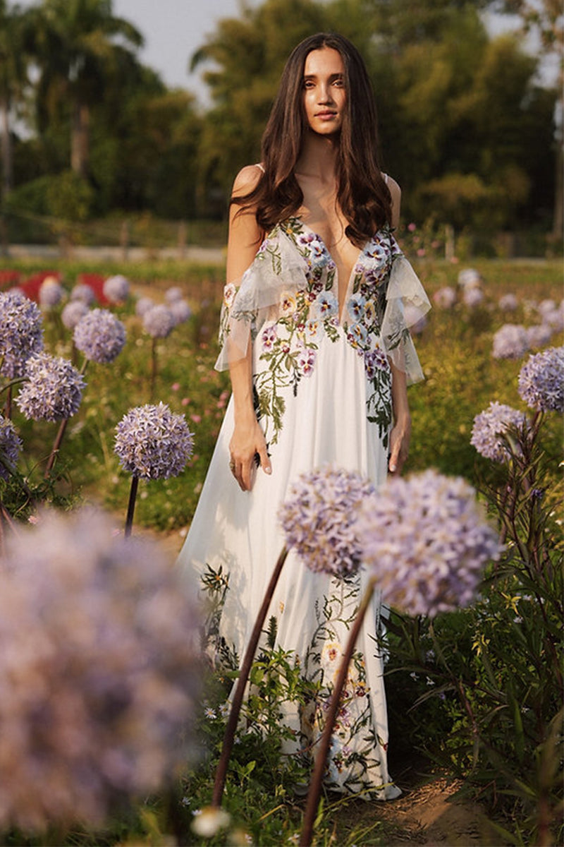 Richmond Floral Lace Applique A-line Wedding Dress | Jewelclues