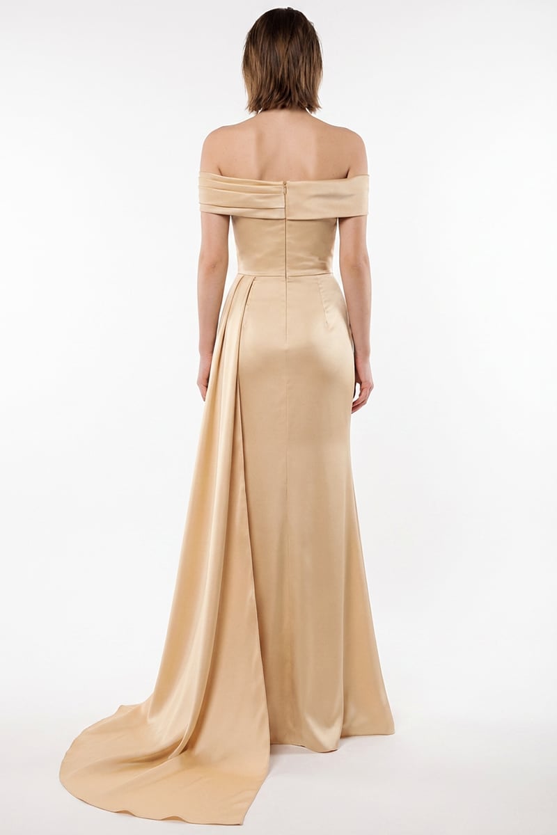 Rickie Off The Shoulder Satin Gown | Jewelclues #color_champagne