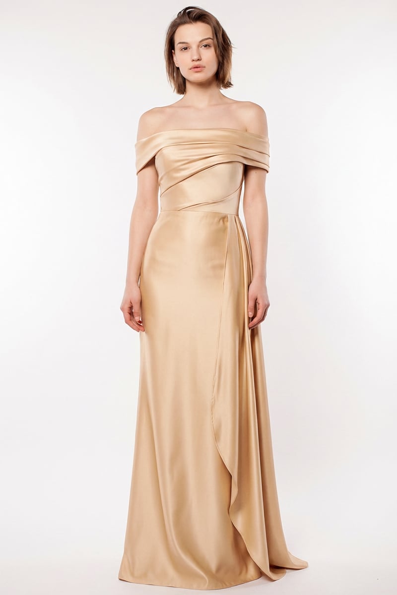 Rickie Off The Shoulder Satin Gown | Jewelclues #color_champagne