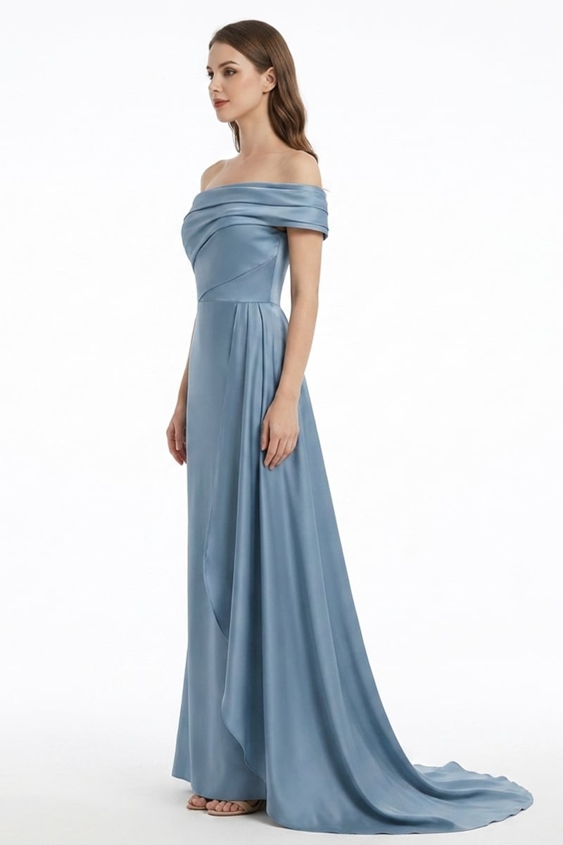 Rickie Off The Shoulder Satin Gown | Jewelclues #color_slate blue