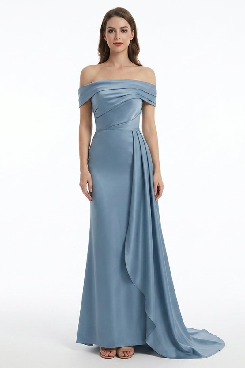 Rickie Off The Shoulder Satin Gown | Jewelclues #color_slate blue