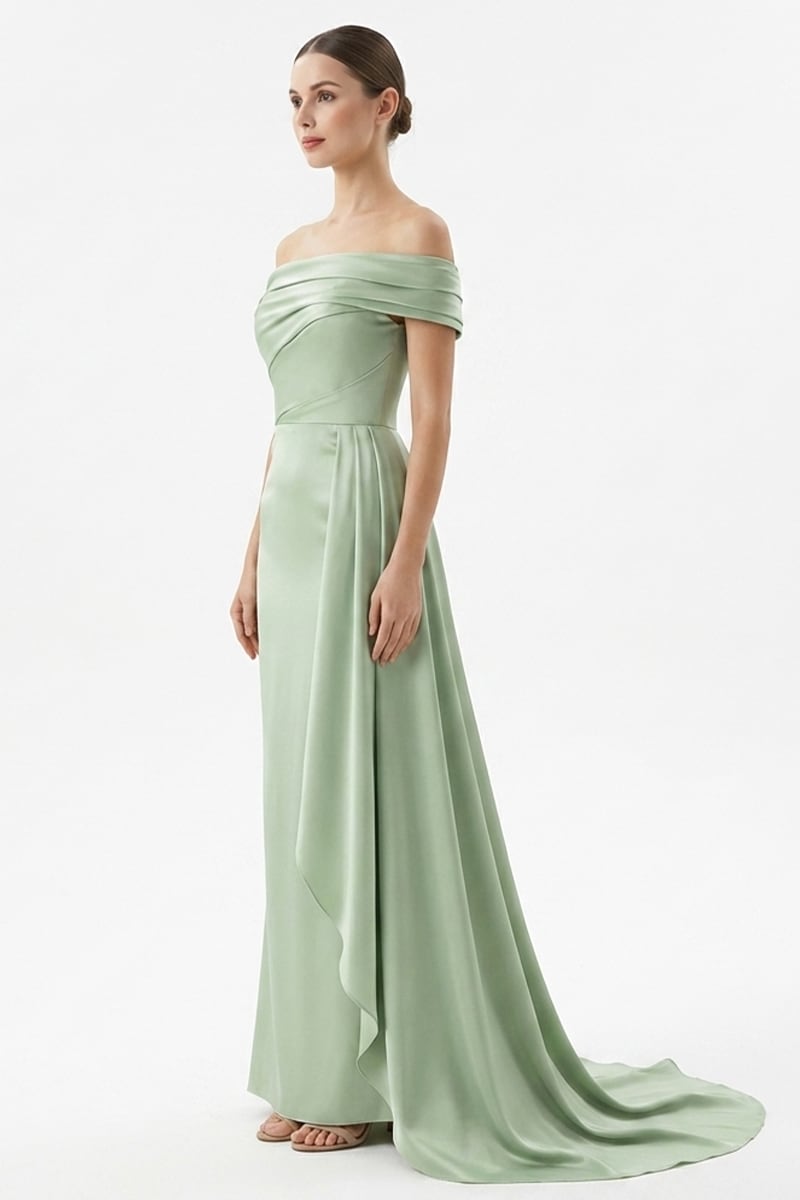 Rickie Off The Shoulder Satin Gown | Jewelclues #color_sage