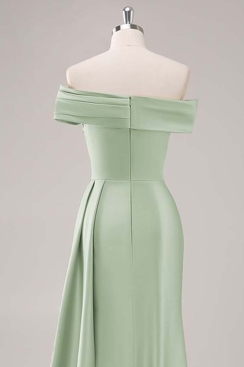 Rickie Off The Shoulder Satin Gown | Jewelclues #color_sage