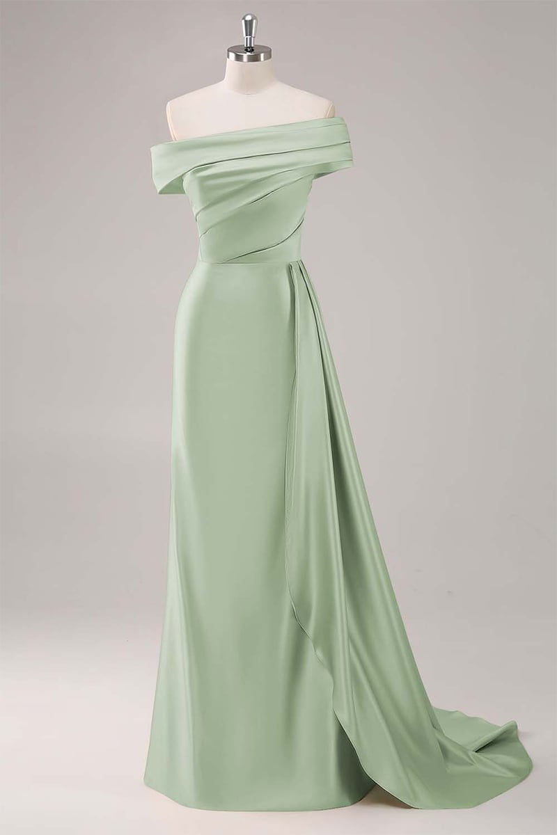 Rickie Off The Shoulder Satin Gown | Jewelclues #color_sage