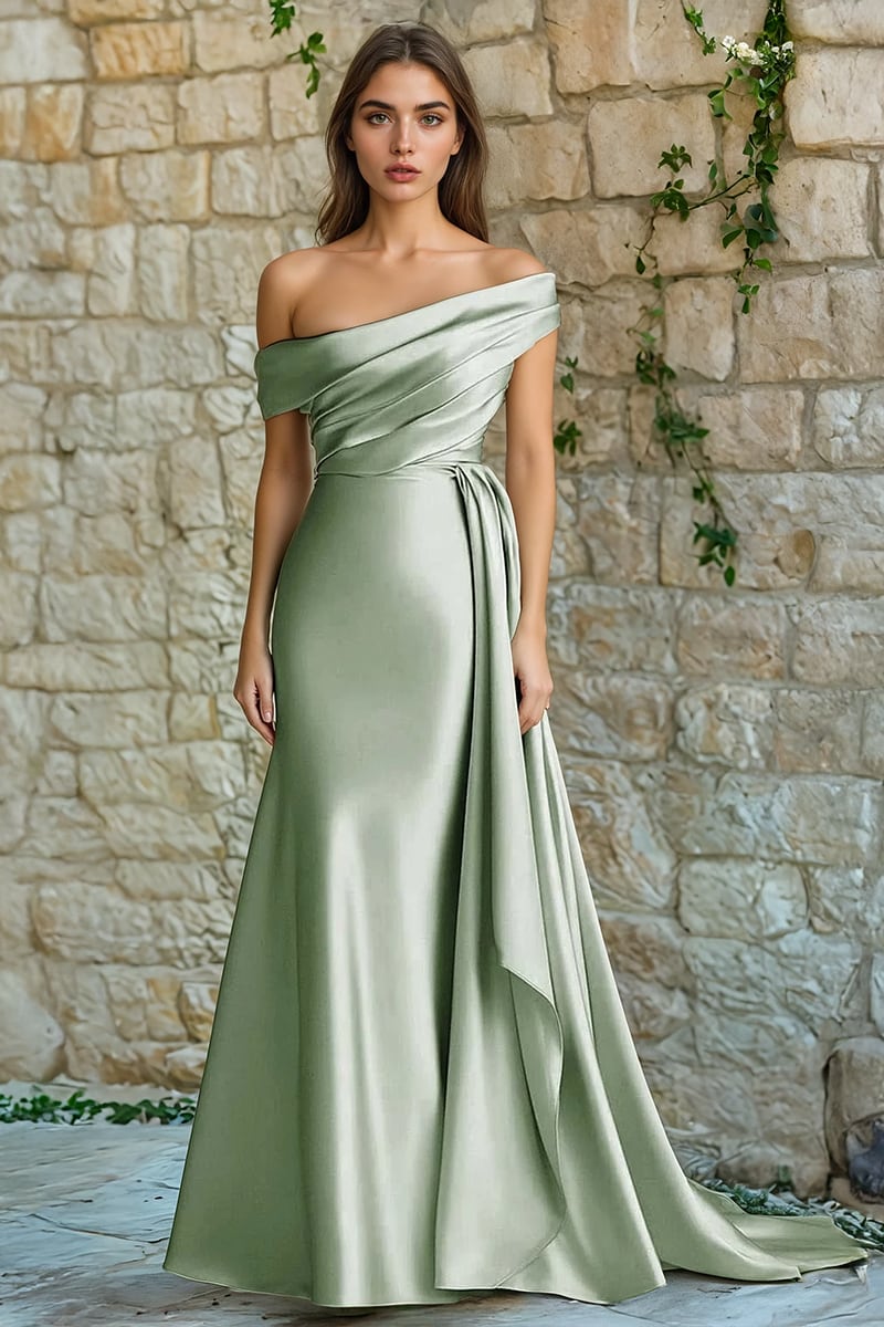 Rickie Off The Shoulder Satin Gown | Jewelclues #color_sage