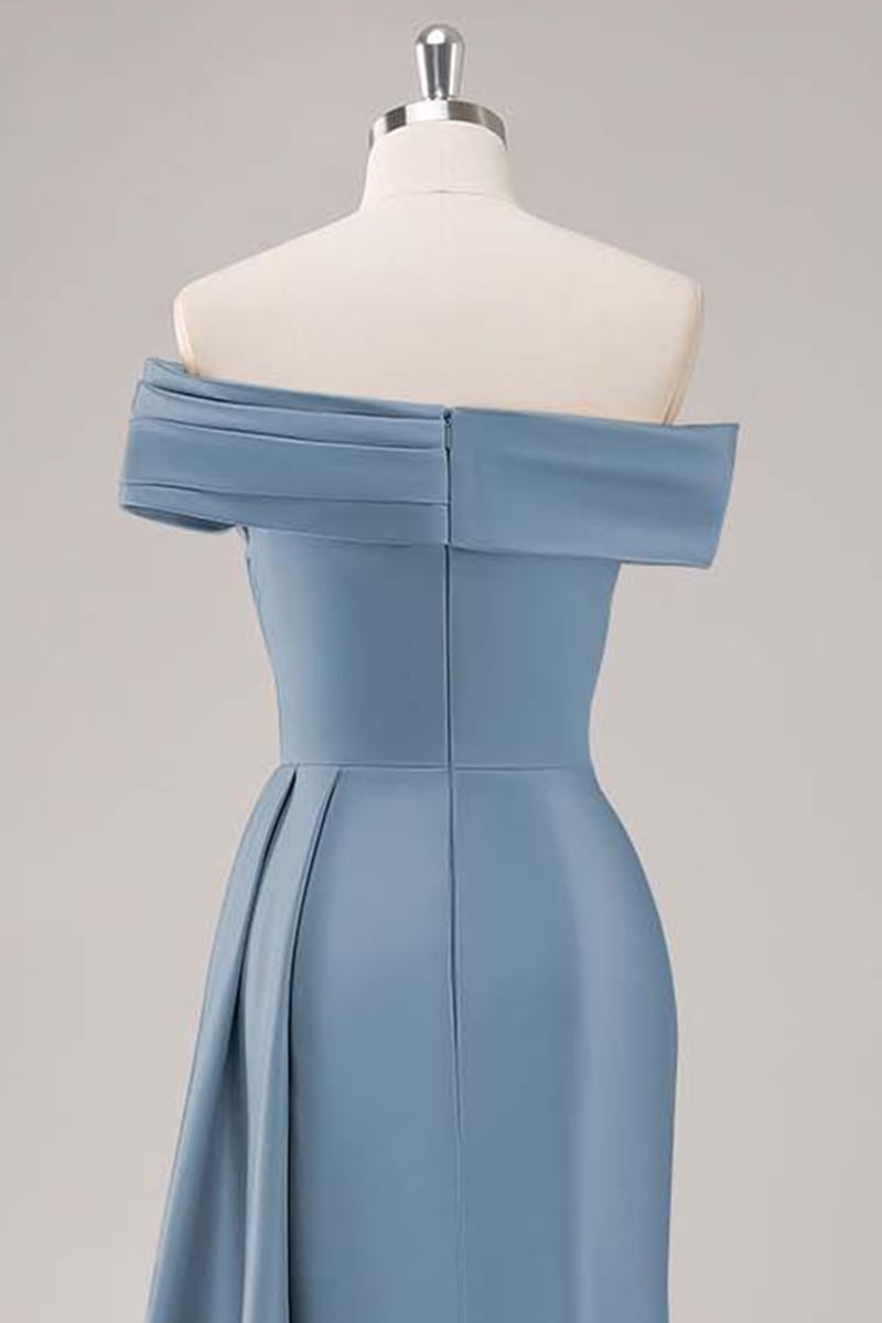 Rickie Off The Shoulder Satin Gown | Jewelclues #color_slate blue