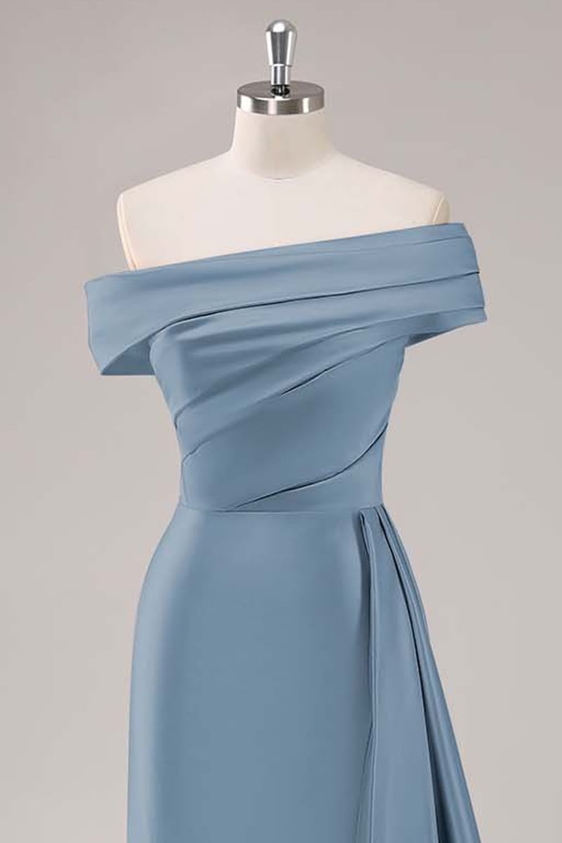 Rickie Off The Shoulder Satin Gown | Jewelclues #color_slate blue