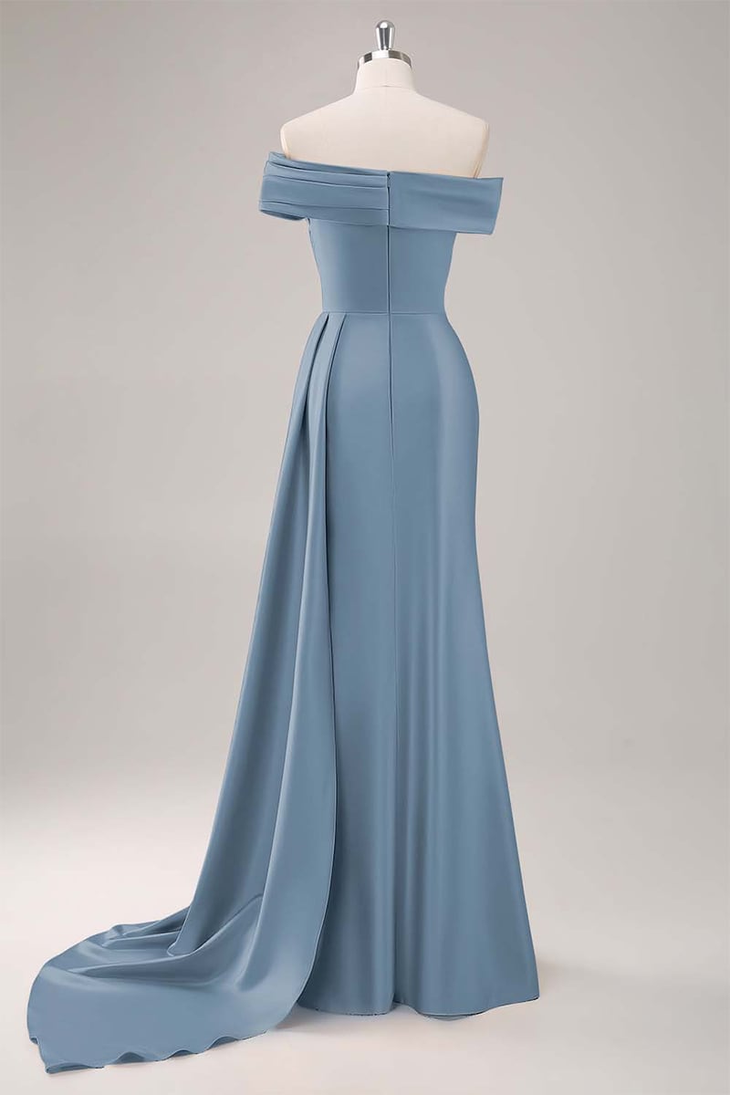 Rickie Off The Shoulder Satin Gown | Jewelclues #color_slate blue
