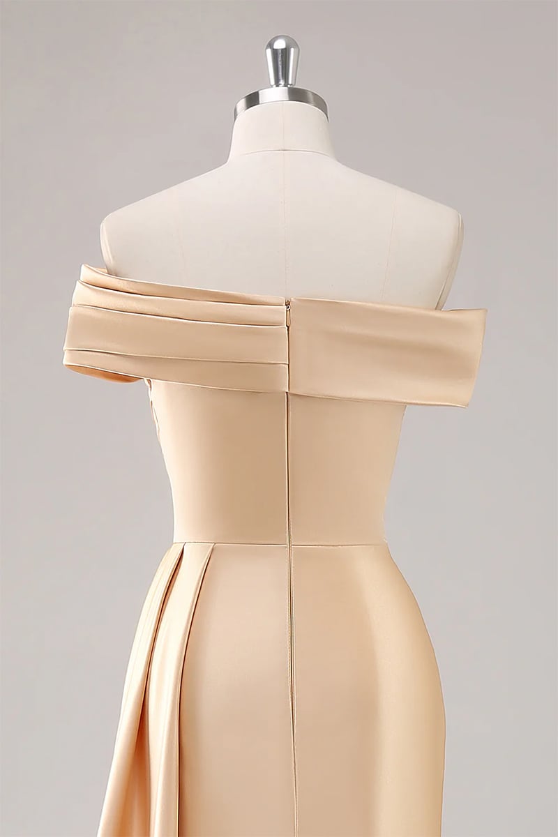 Rickie Off The Shoulder Satin Gown | Jewelclues #color_champagne