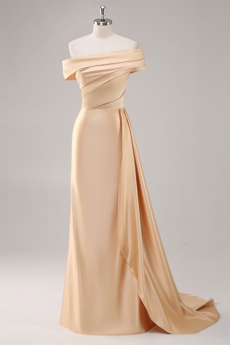 Rickie Off The Shoulder Satin Gown | Jewelclues #color_champagne