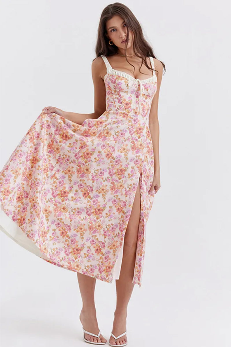 Color_Pink | Romance Reason Floral Print Midi Dress | Jewelclues
