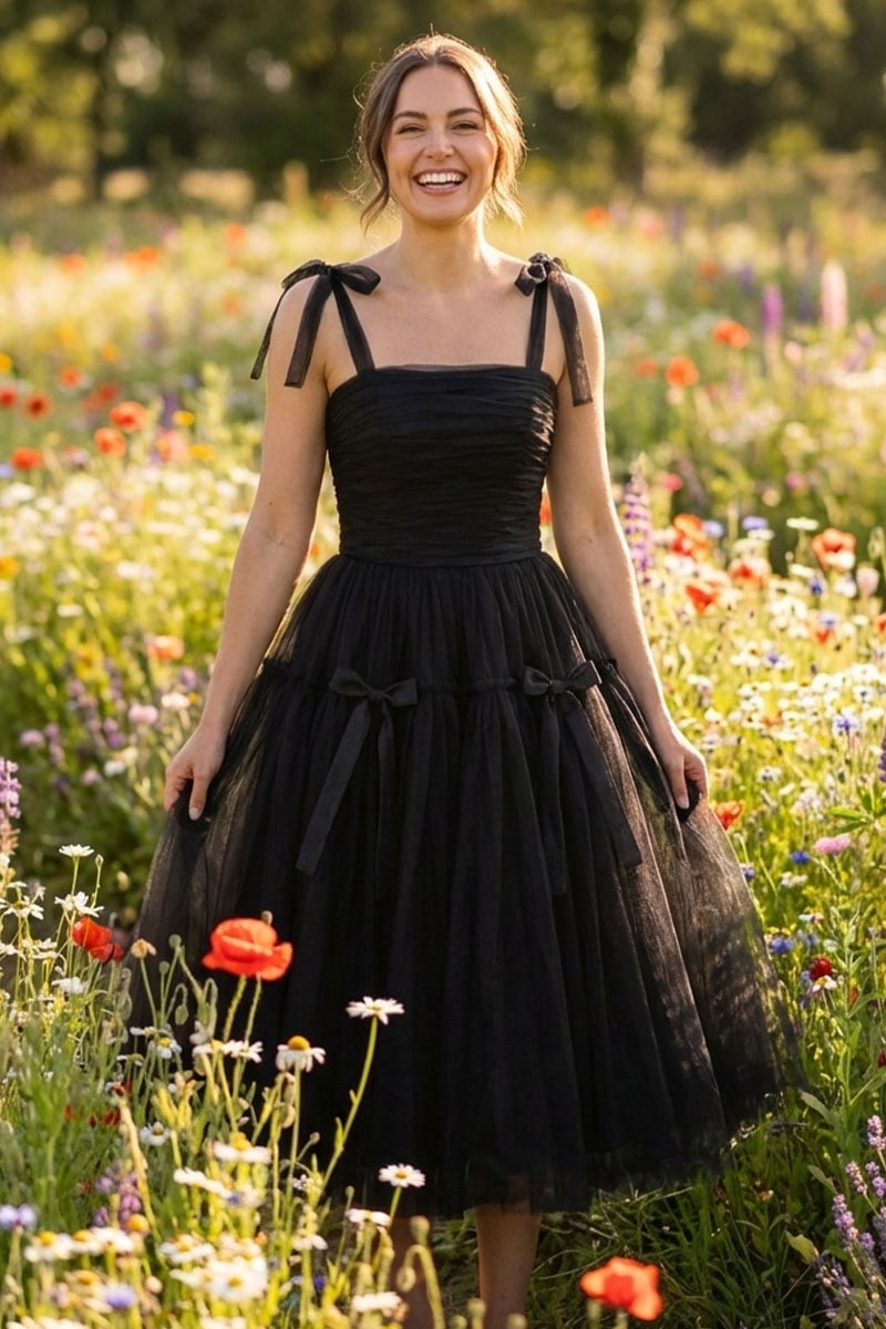 Romantic Heart Tie-Strap Midi Dress | Jewelclues #color_black