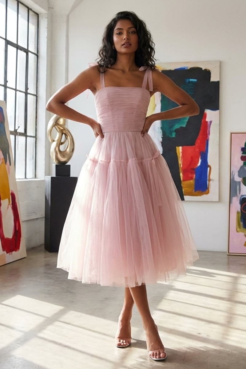 Romantic Heart Tie-Strap Midi Dress | Jewelclues #color_pink