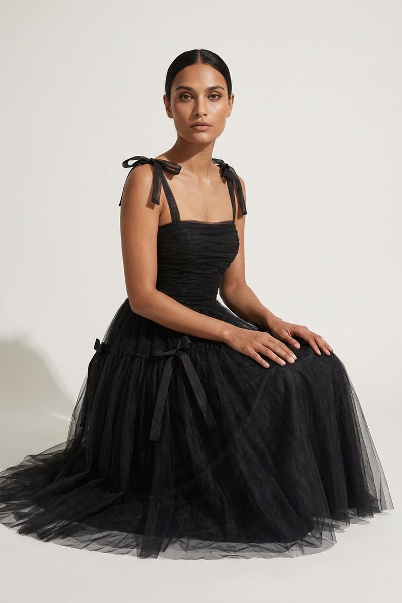 Romantic Heart Tie-Strap Midi Dress | Jewelclues #color_black