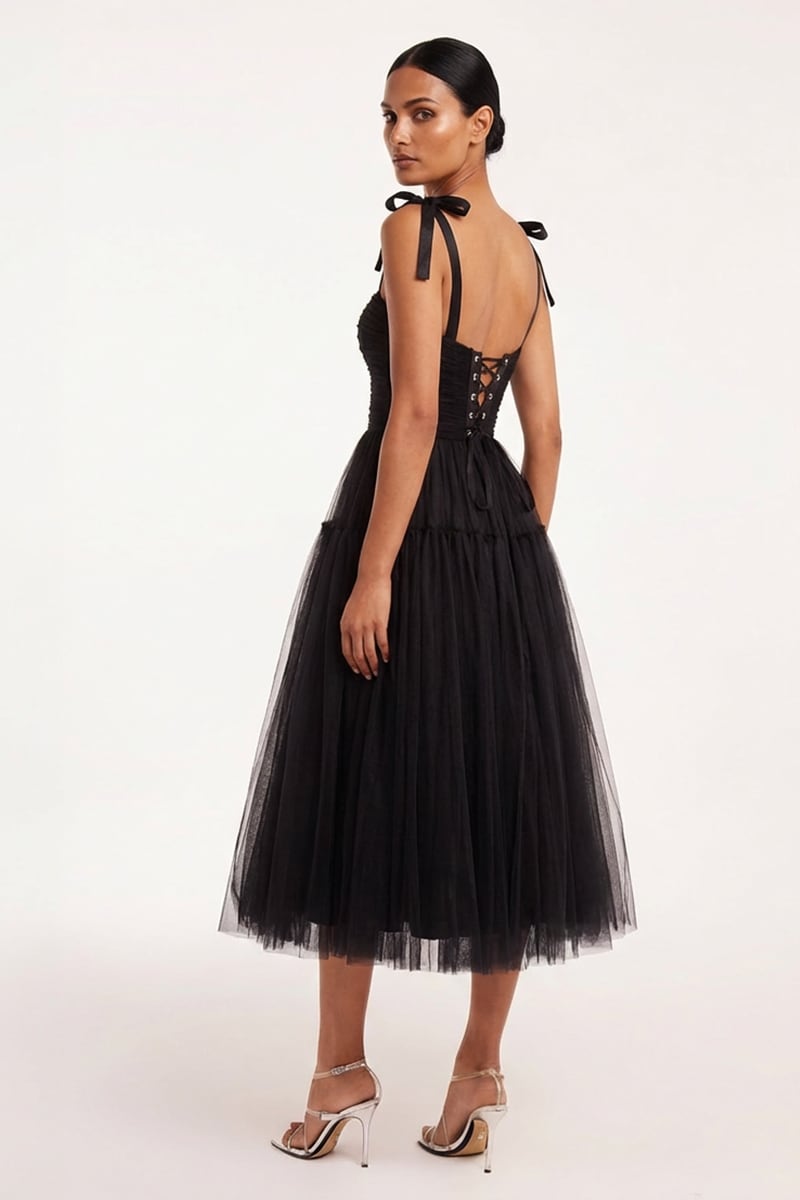 Romantic Heart Tie-Strap Midi Dress | Jewelclues #color_black