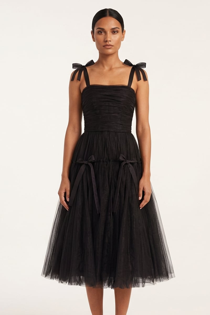 Romantic Heart Tie-Strap Midi Dress | Jewelclues #color_black