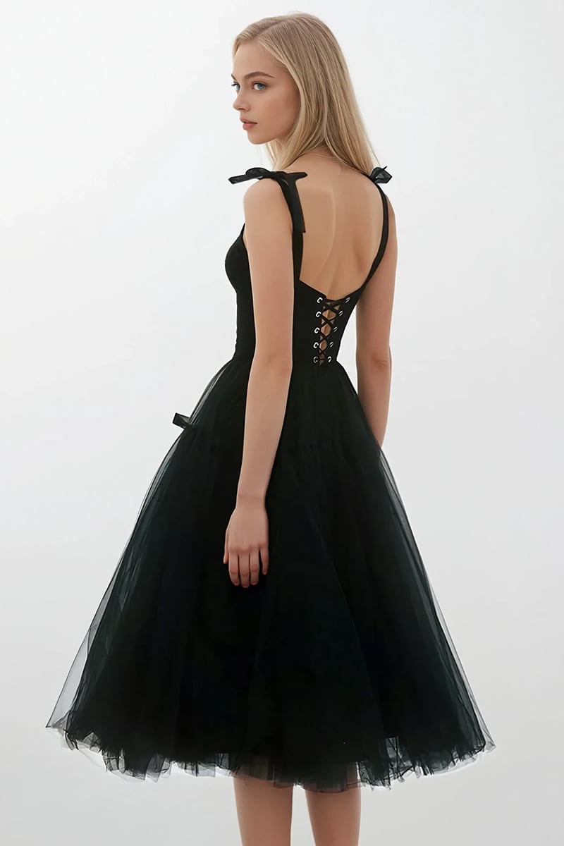 Romantic Heart Tie-Strap Midi Dress | Jewelclues #color_black