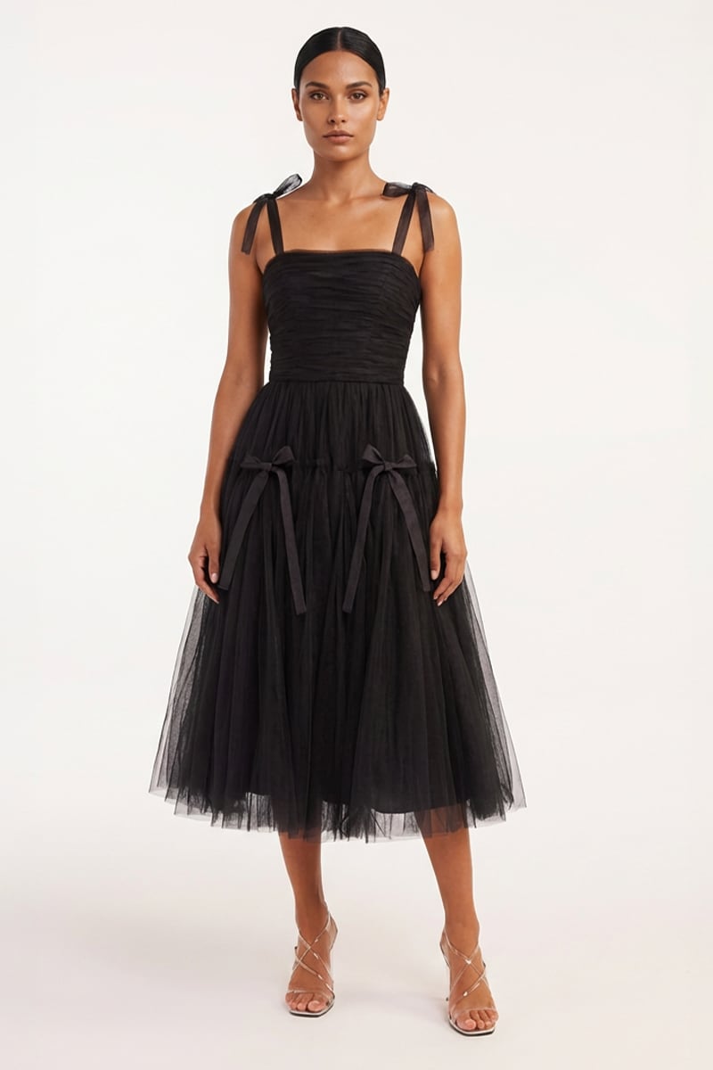 Romantic Heart Tie-Strap Midi Dress | Jewelclues #color_black