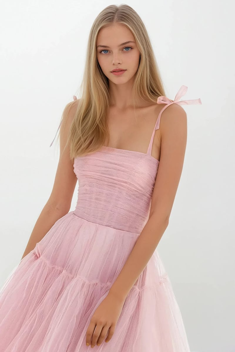 Romantic Heart Tie-Strap Midi Dress | Jewelclues #color_pink
