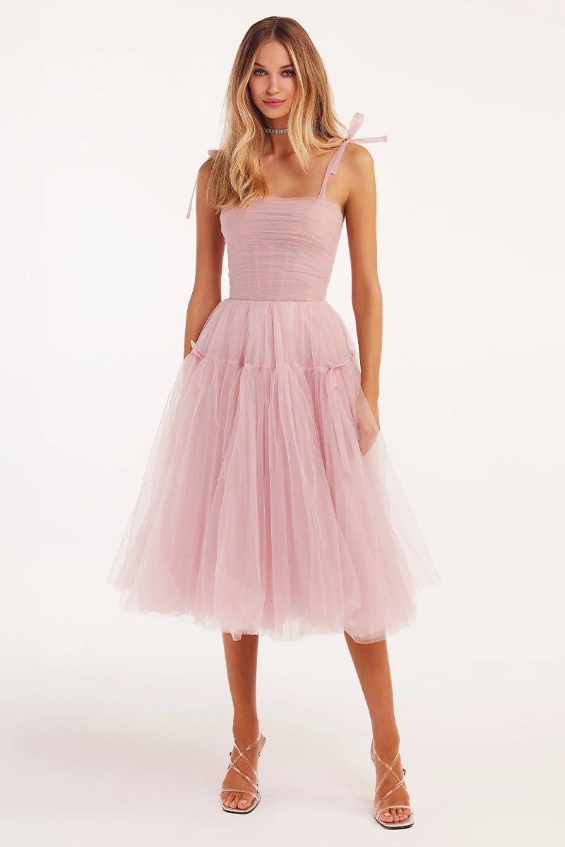 Romantic Heart Tie-Strap Midi Dress | Jewelclues #color_pink