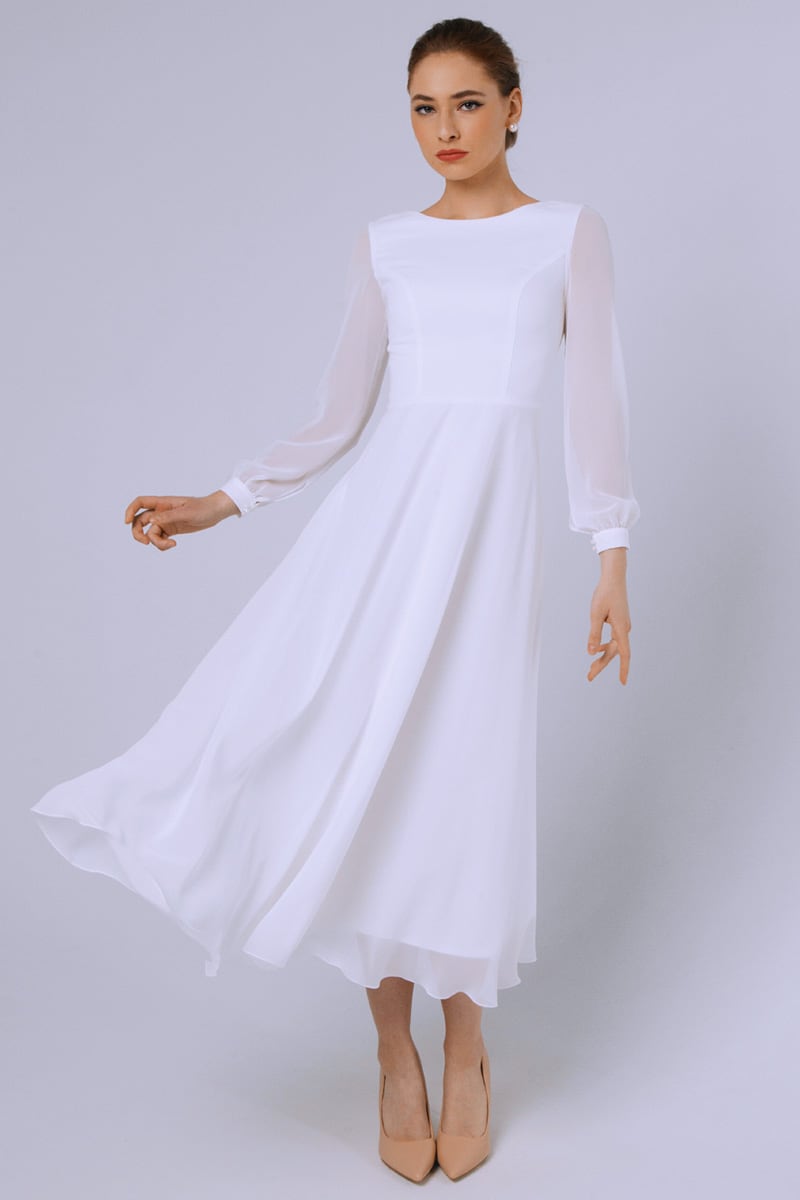 Romantic Moments Long Sleeve Midi Dress | Jewelclues #color_white