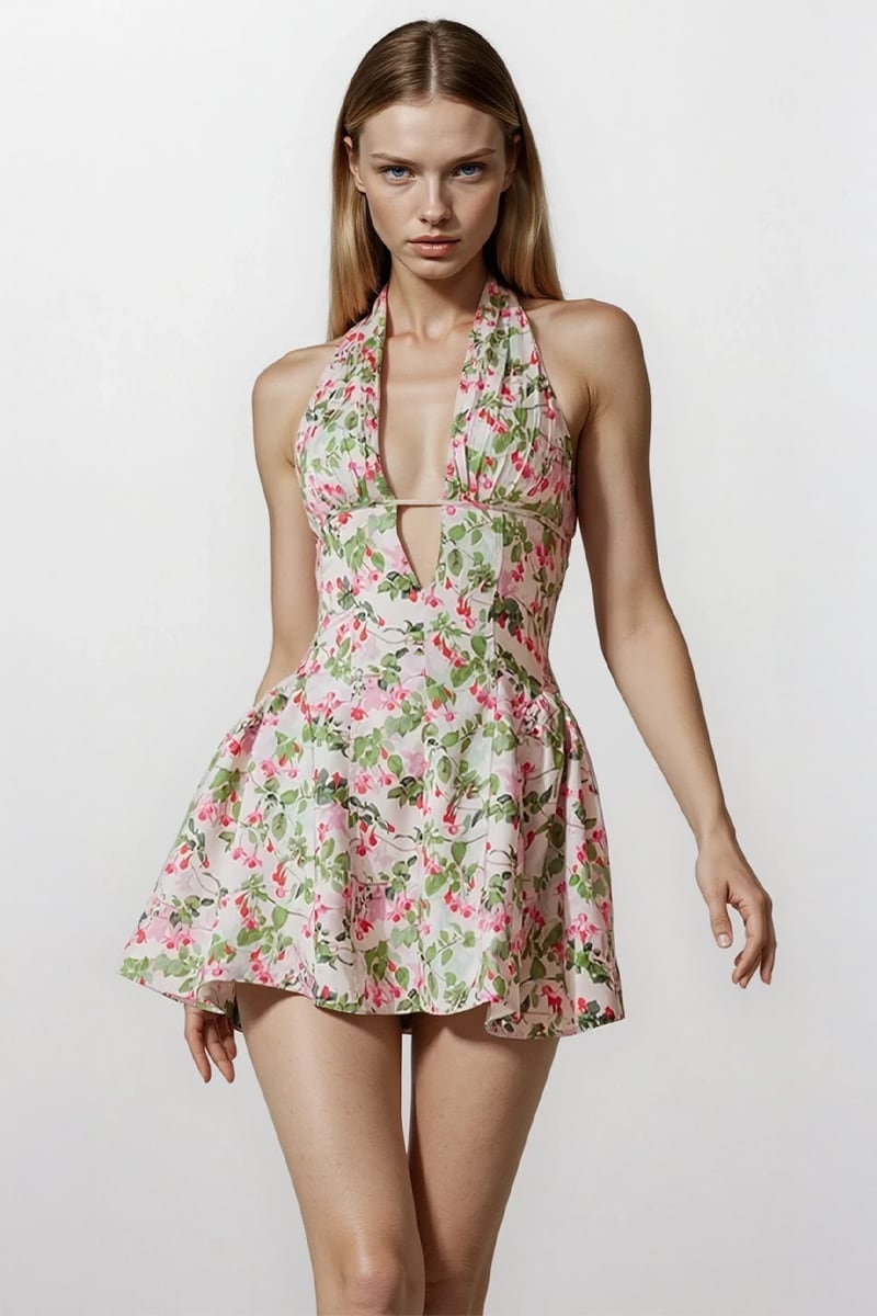 Rosalyn Halter Bloom Mini Dress | Jewelclues