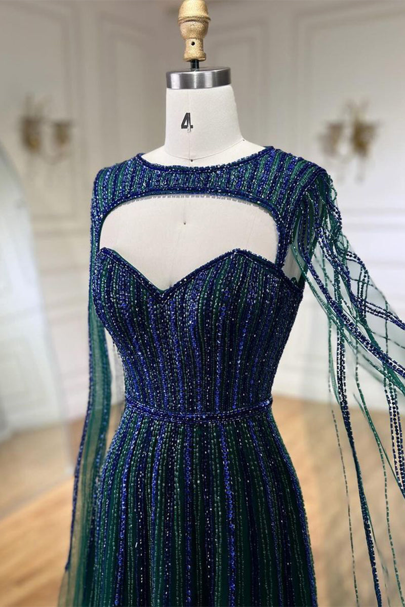 Runway Evening Beaded Maxi Dress | Jewelclues #color_emerald green