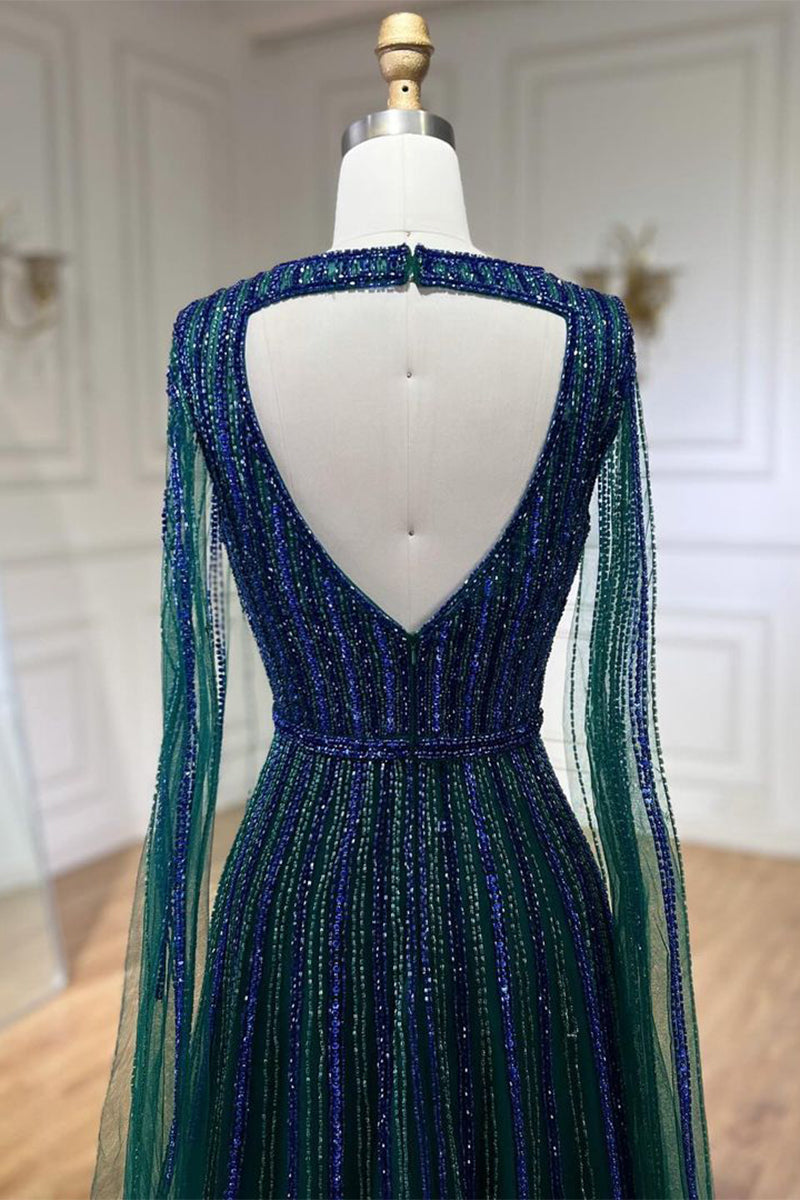Runway Evening Beaded Maxi Dress | Jewelclues #color_emerald green