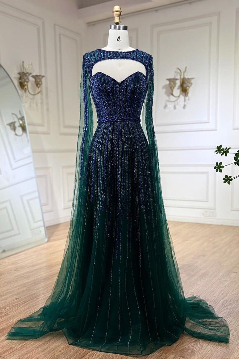Runway Evening Beaded Maxi Dress | Jewelclues #color_emerald green