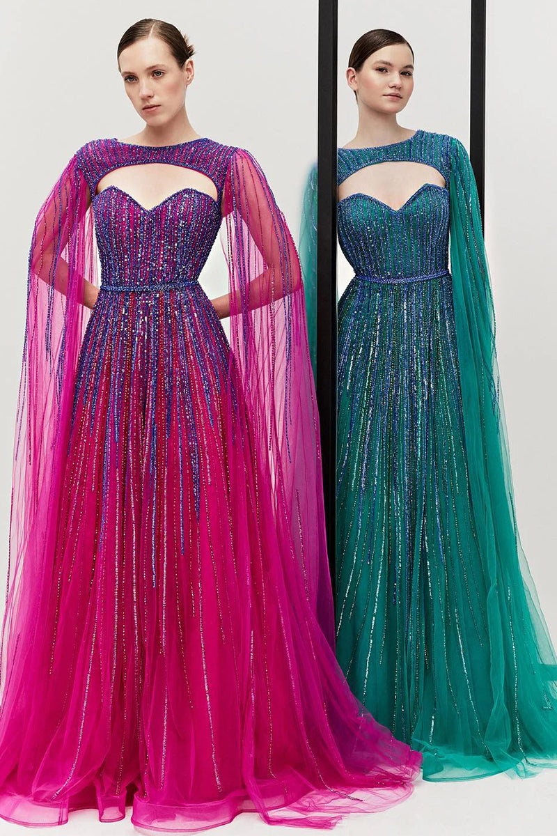 Runway Evening Beaded Maxi Dress | Jewelclues #color_emerald green