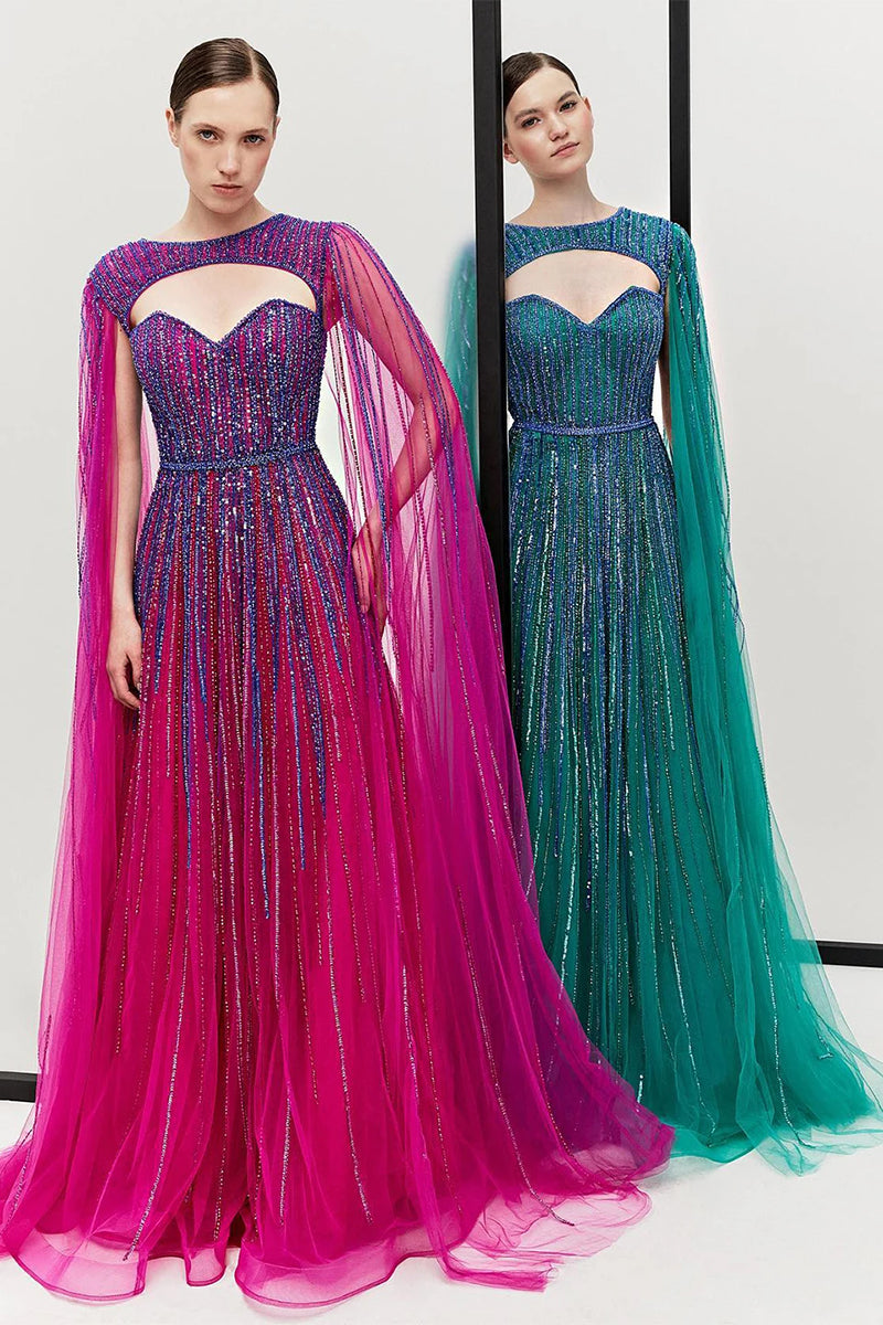 Runway Evening Beaded Maxi Dress | Jewelclues #color_fuchsia