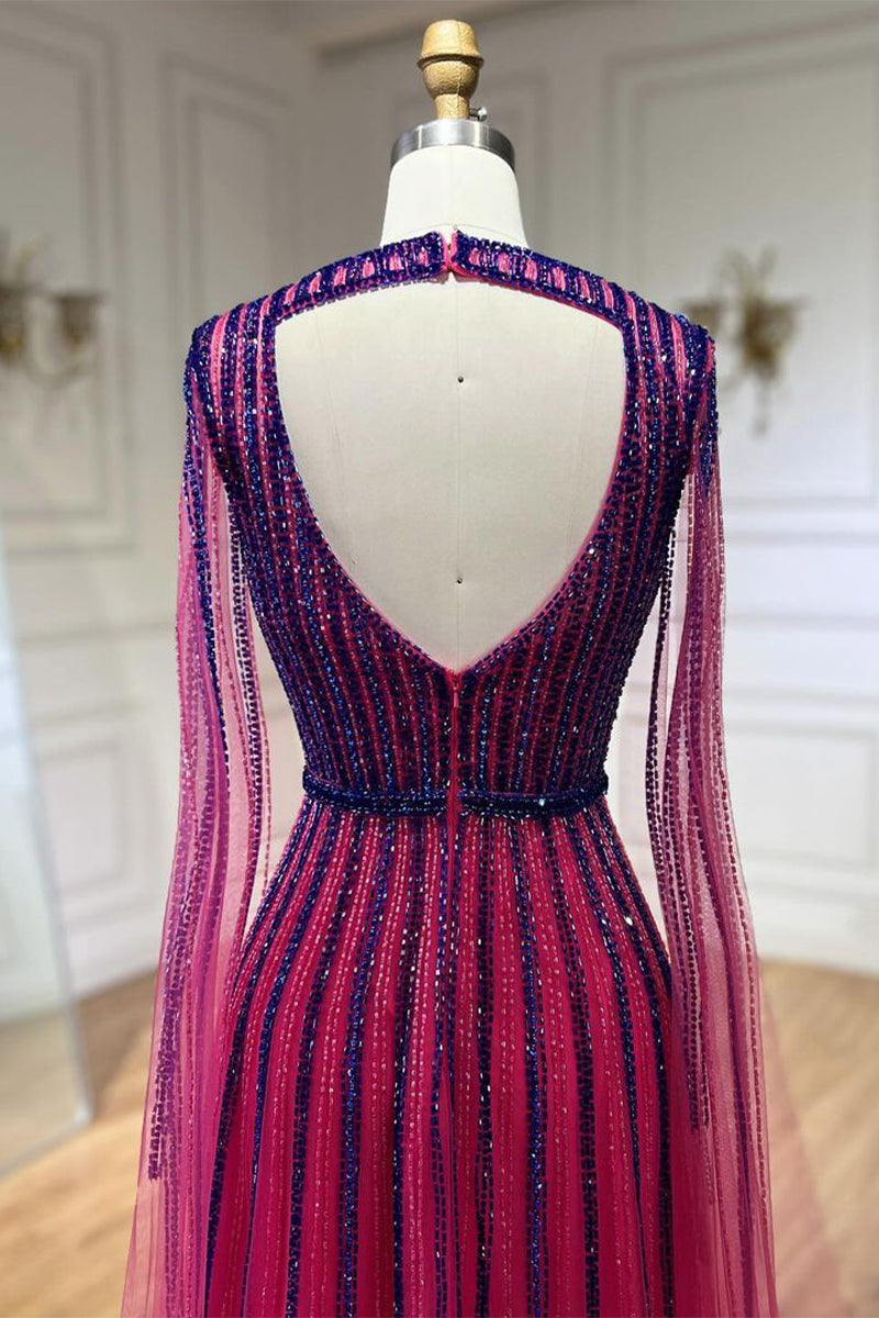 Runway Evening Beaded Maxi Dress | Jewelclues #color_fuchsia