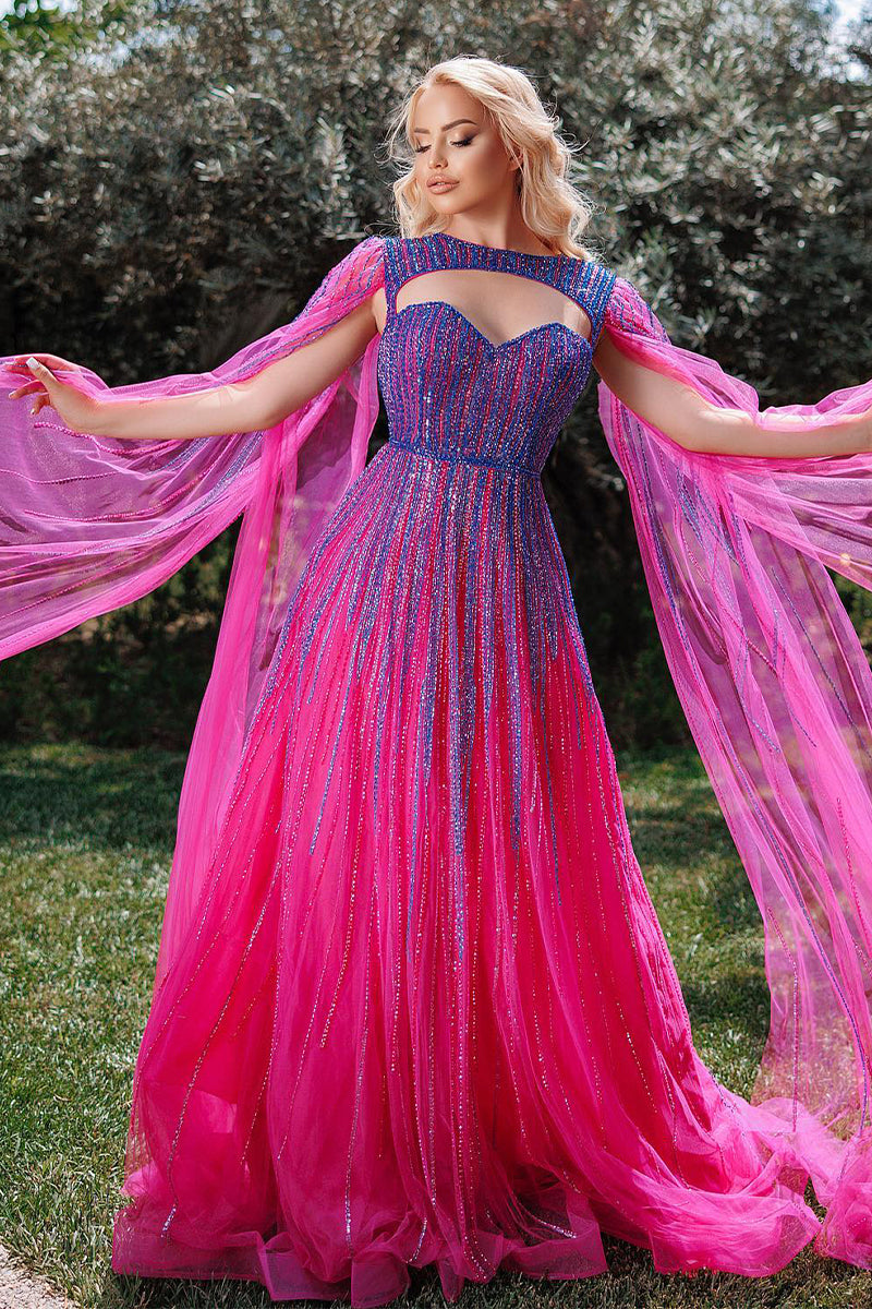 Runway Evening Beaded Maxi Dress | Jewelclues #color_fuchsia