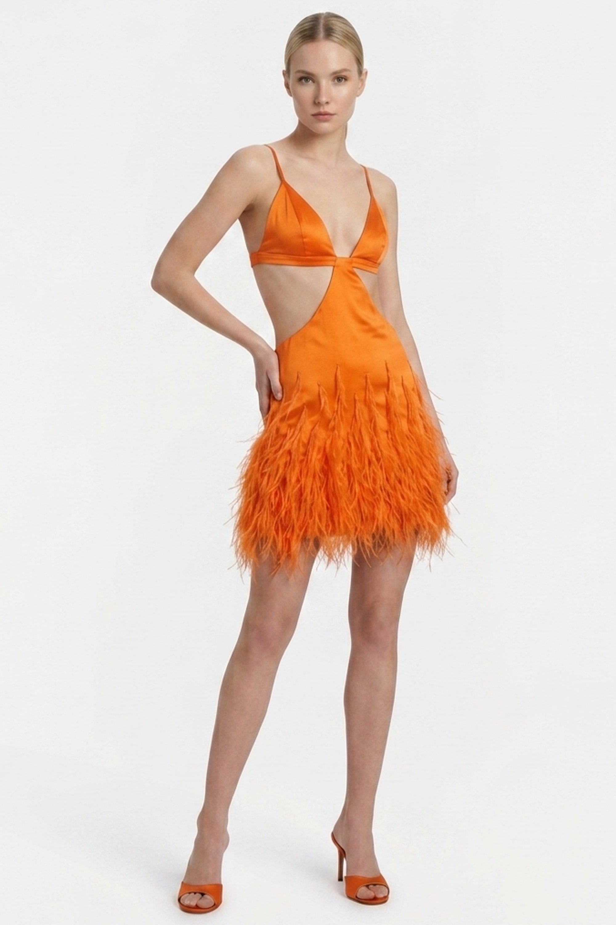 Sabine Feather-Trimmed Mini Dress | JewelClues #color_orange