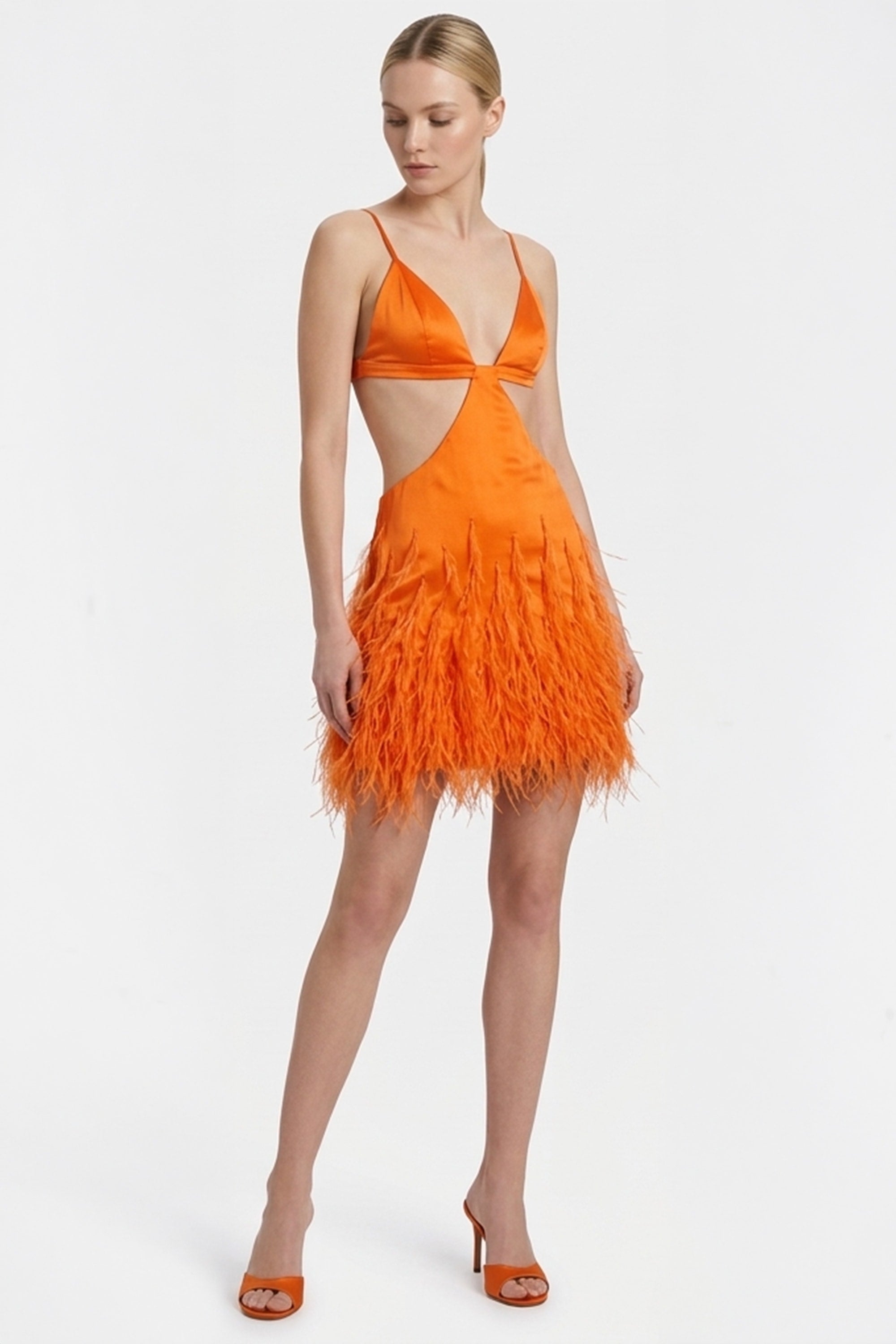 Sabine Feather-Trimmed Mini Dress | JewelClues #color_orange