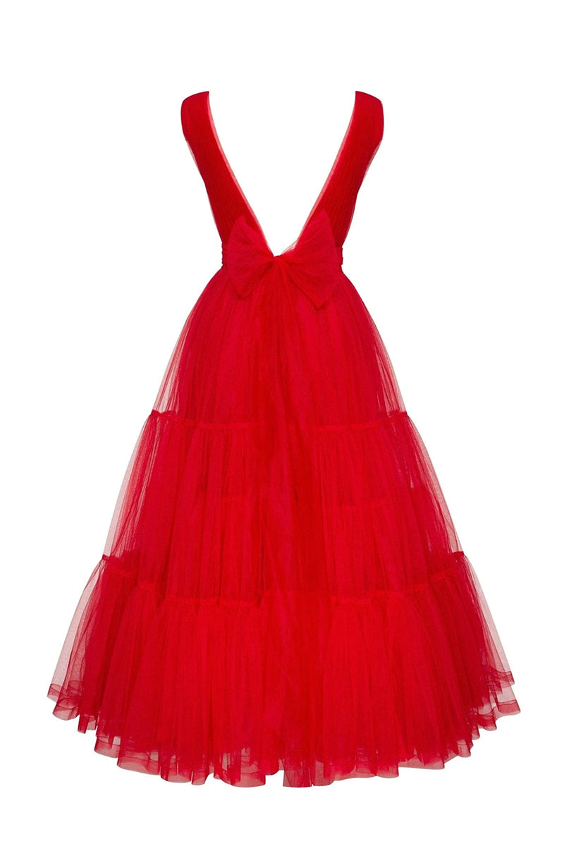 Savannah A-line Tulle Midi Dress | Jewelclues #color_red