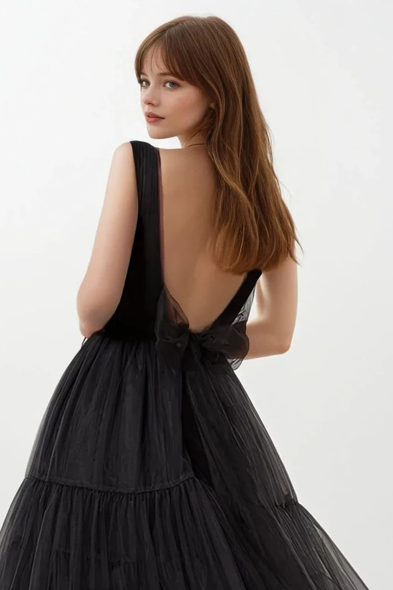 Savannah A-line Tulle Midi Dress | Jewelclues #color_black
