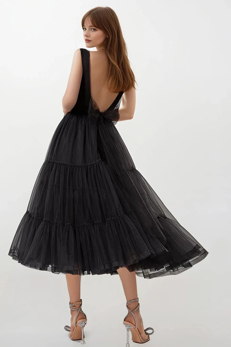 Savannah A-line Tulle Midi Dress | Jewelclues #color_black