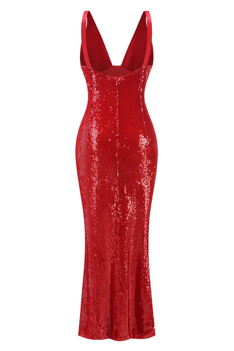 Scarlet Opulence Sequin Maxi Dress | Jewelclues