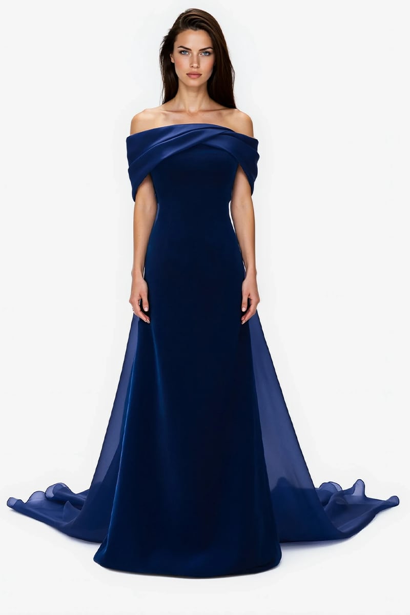 Selene Off-Shoulder Velvet Gown | Jewelclues #color_navy blue