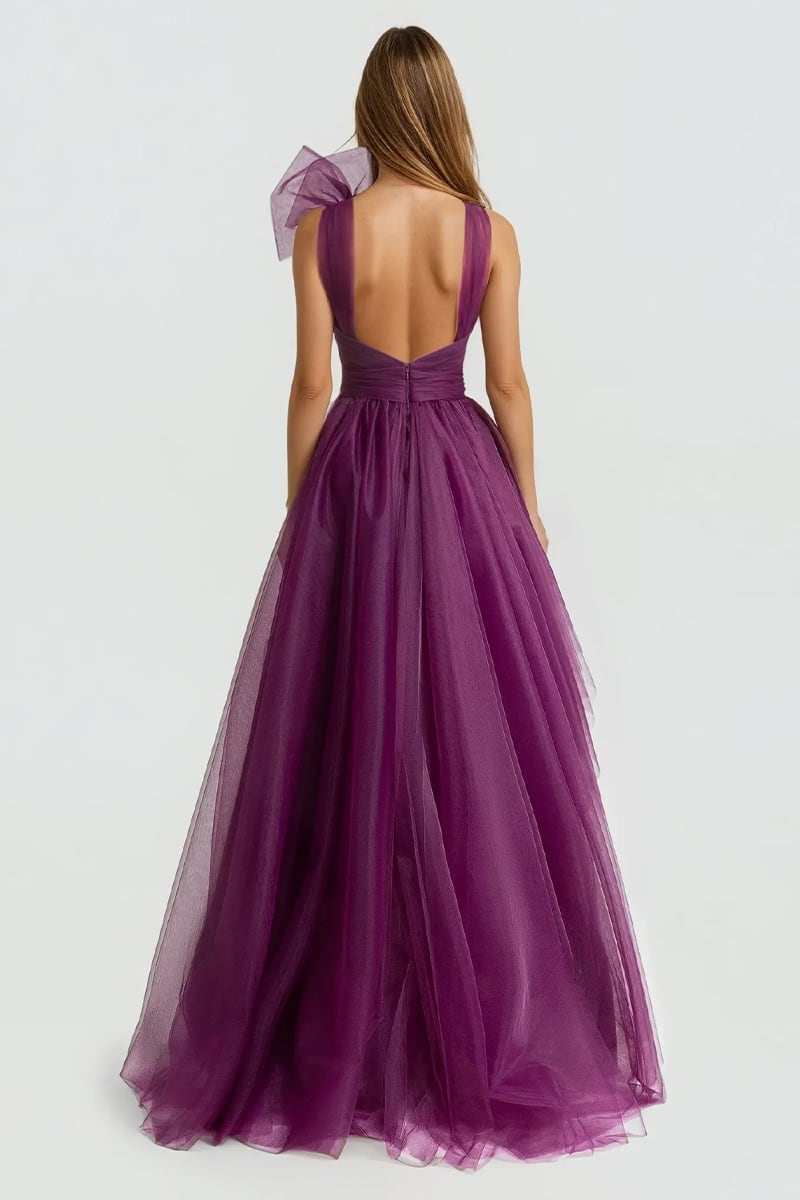Seraphina One-Shoulder Layered Tulle Maxi Dress | Jewelclues #color_purple