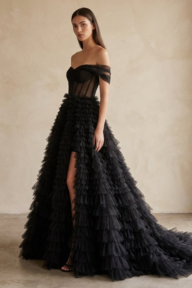 Seraphina One-Shoulder Tulle Ball Gown | Jewelclues - Black