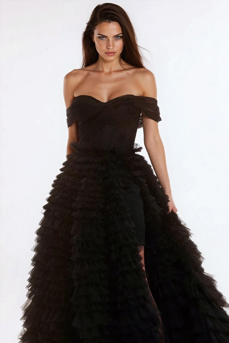 Seraphina One-Shoulder Tulle Ball Gown | Jewelclues - Black